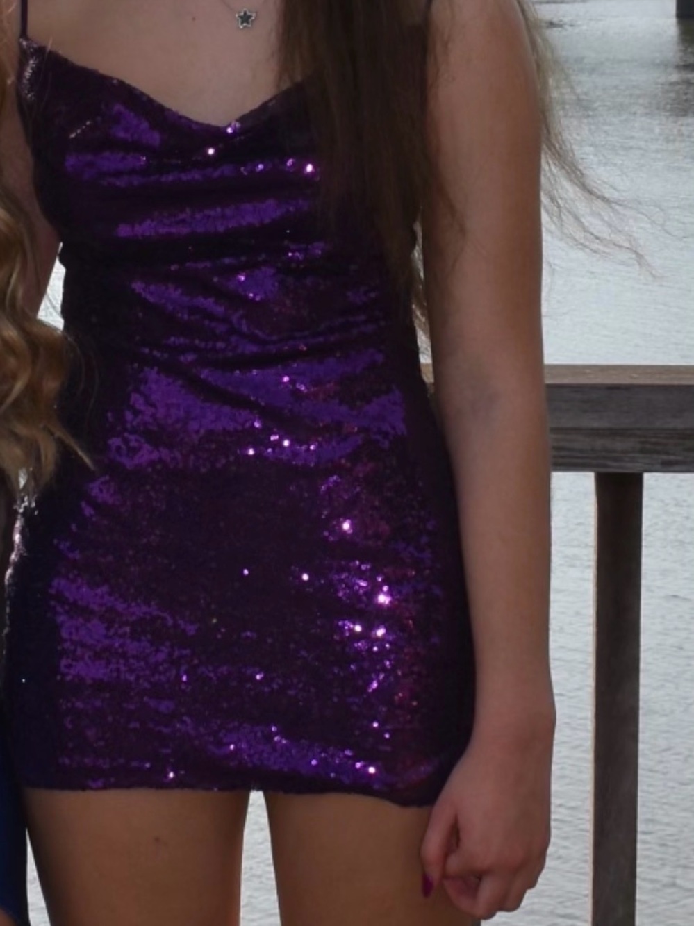 Purple Sequin Spaghetti Strap Dress - Picture 3 of 4
